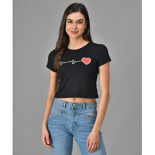                       Vivient Women Black Heart Beat Printed Crop Top                                              