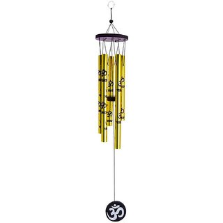 Gola International Feng Shui Metal 5 Pipes Wind Chime with Om for Positive Energy (Golden, Large)
