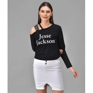                      Raabta Black Jesse Jackson Printed Single Shoulder Full Sleeve Top                                              