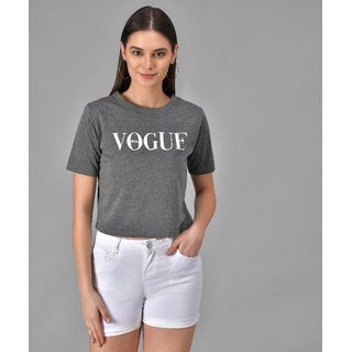                       Raabta Dark Grey VOGUE Printed Half Sleeve T-Shirt                                              