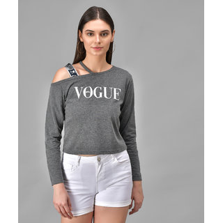                       Raabta Dark Grey VOGUE Printed Single Shoulder Full Sleeve Top                                              