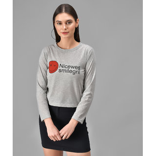                       Raabta Grey Smiley Print Full Sleeve T-Shirt                                              