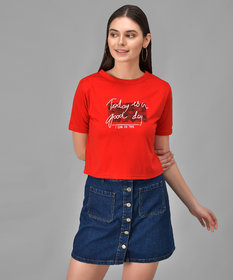 Raabta Red GOOD DAY Printed Half Sleeve T-Shirt