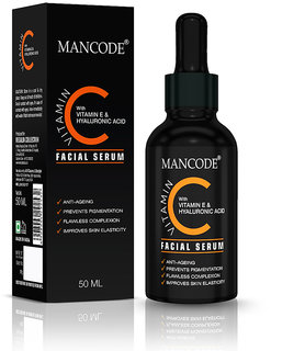 Mancode Vitamin C Facial Serum 50ml, for Anti Ageing, Prevents Pigmentation, Improves Elasticity, Flawless Complexion