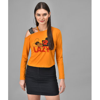                       Raabta Mustard LAZY Printed Single Shoulder Full Sleeve Top                                              