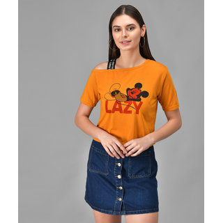 Raabta Mustard LAZY Printed Single Shoulder Half Sleeve Top