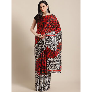                       Meia Red Colour Taffeta Printed Saree With Blouse Piece                                              