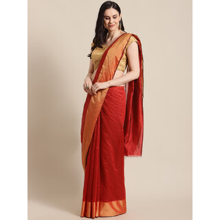                       Meia Red Chanderi Silk Saree With Blouse                                              
