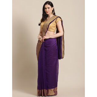                       Meia Blue Chanderi Silk Saree With Blouse                                              