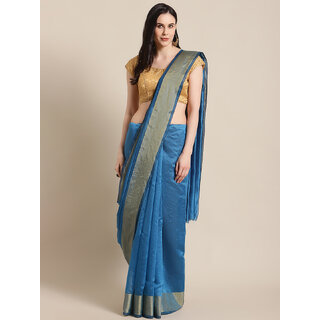                       Meia Blue Chanderi Silk Saree With Blouse                                              