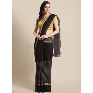                       Meia Black Polycotton Silk Saree                                              