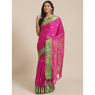                       Meia Pink And Green Cotton Saree                                              