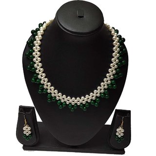 Light Weight Fancy Pearl Beads Jewellery Set Green 8 No