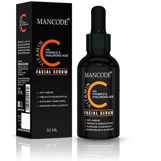 Mancode Vitamin C Facial Serum 50ml, for Anti Ageing, Prevents Pigmentation, Improves Elasticity, Flawless Complexion