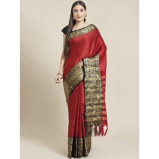 Meia Red And Black Cotton Saree