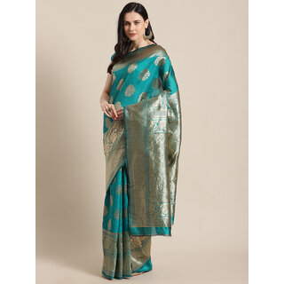                       Meia Teal Embellished Jacquard Saree                                              