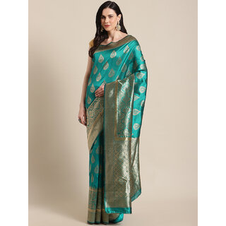                       Meia Teal Embellished Jacquard Saree                                              