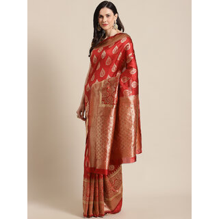                       Meia Red Embellished Jacquard Saree                                              