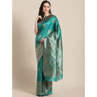                       Meia Teal Embellished Jacquard Saree                                              