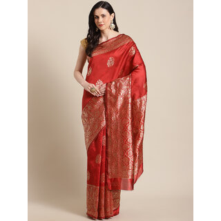                       Meia Red Embellished Jacquard Saree                                              