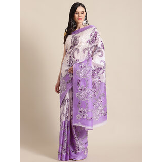                       Meia Purple Colour Taffeta Printed Saree Without Blouse Piece                                               