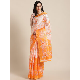                       Meia Yellow Colour Taffeta Printed Saree Without Blouse Piece                                              