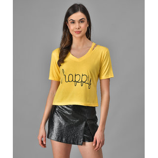 Elizy Women Happy Printed Yellow Top