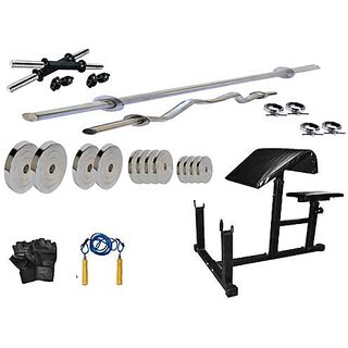                       PROTONER  50 kgs with 4 Rods with PREACHER CURL Bench Home gym package                                              