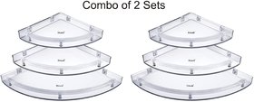 Drizzle Corner Shelf For Bathroom Ubreakable Super Clear (Size 7 Inch, 9 Inch, 11 Inch) Set Of 2 (6 Pieces)