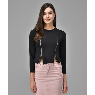                       Raabta Black Double Zipper Tees With Full Sleeves                                              