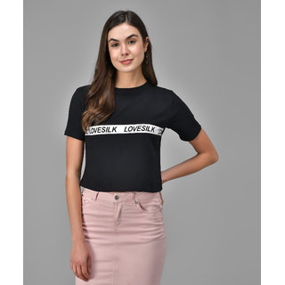                       Raabta Black Front Love Silk T-Shirt                                              