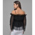 Raabta Black Pluffy Net Off Shoulder Top