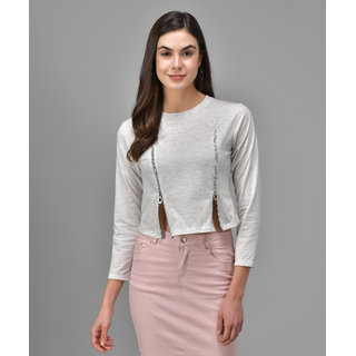                      Raabta Light Grey Double Zipper Tees With Full Sleeves                                              