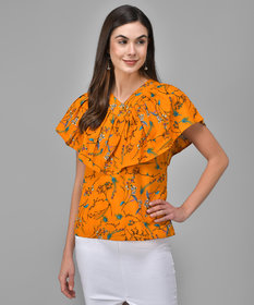 Raabta Mustard Flower V-Neck Flare Top