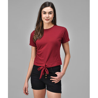                       Raabta Maroon Half Sleeve Tee With Front Knot                                              