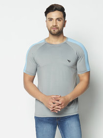 Glito Men's Round Neck Half Sleeves Regular Gym wear & Active wear Sports T-Shirt - Grey & Sky Blue