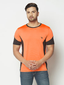 Glito Men's Jersey Round Neck Gym wear & Active wear Sports T-Shirt - Neon Orange & Black