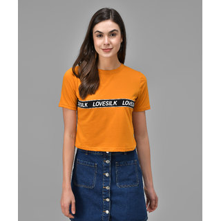                       Raabta Mustard Front Love Silk T-Shirt                                              