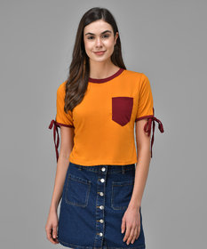 Raabta Mustard Tee With Maroon Pipping  Sleeve Knot