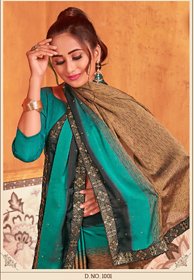 Chitra fashion studio beautiful grey  turqoise  colour printed bollywood poly georgette saree with blouse piece