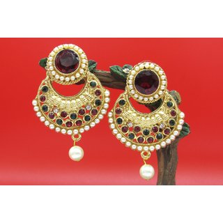                      Pearl drop multi color polki earrings                                              