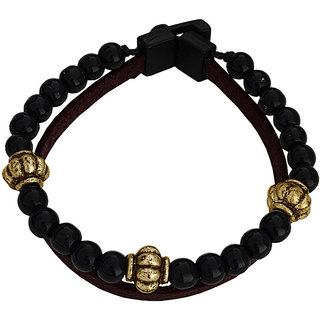                       Sullery Fashion Crown Charm Two layer Genuine Casual Leather And onyx Crystal  Wraps Bracelet  For Men And Women                                              