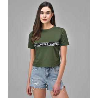                       Raabta Rama Green Front Love Silk T-Shirt                                              