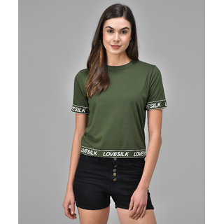                       Raabta Rama Green High Neck Love Silk Waist Top                                              