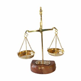 Traditional Brass Tarazu/Vintage Weighing Machine with Star Wooden Base Showpiece with Weighing Capacity of 10gm (6 Inch