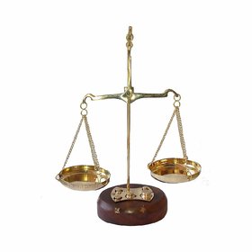 Traditional Brass Tarazu/Vintage Weighing Machine with Star Wooden Base Showpiece with Weighing Capacity of 20gm (7 Inch