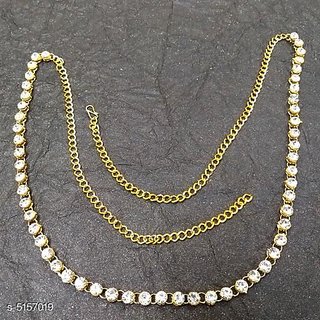                       Full Golden White CZ Stone Kamarband Waist chain Belly Chain                                              