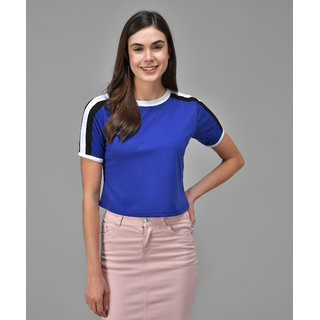                       Raabta Royal Blue Tri Contrast Shoulder T-Shirt                                              