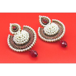 Maroon color leaf drop pearl polki earring Maroon color leaf drop pearl polki earring