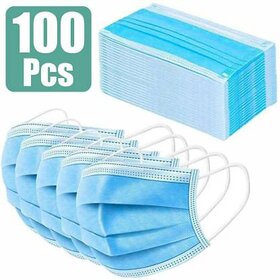 Pack of 100 3 Ply Disposable Surgical Face Mask 3 Ply - 100 Pcs Surgical Mask  (Blue, free size)